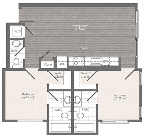 Tunlaw 2 BD 2.5 BA Floorplan at 2255 Wisconsin, Washington