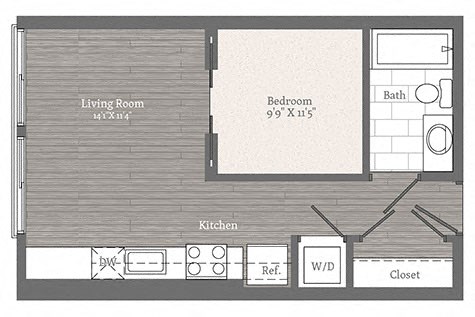 Edmunds A STUDIO 1 BA Floor Plan at 2255 Wisconsin, Washington, 20007