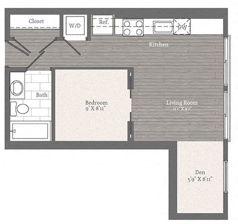Edmunds B STUDIO 1 BA Floorplan at 2255 Wisconsin, Washington, DC