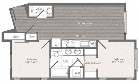 Fulton 2 BD 1.5 BA Floorplan at 2255 Wisconsin, Washington, 20007