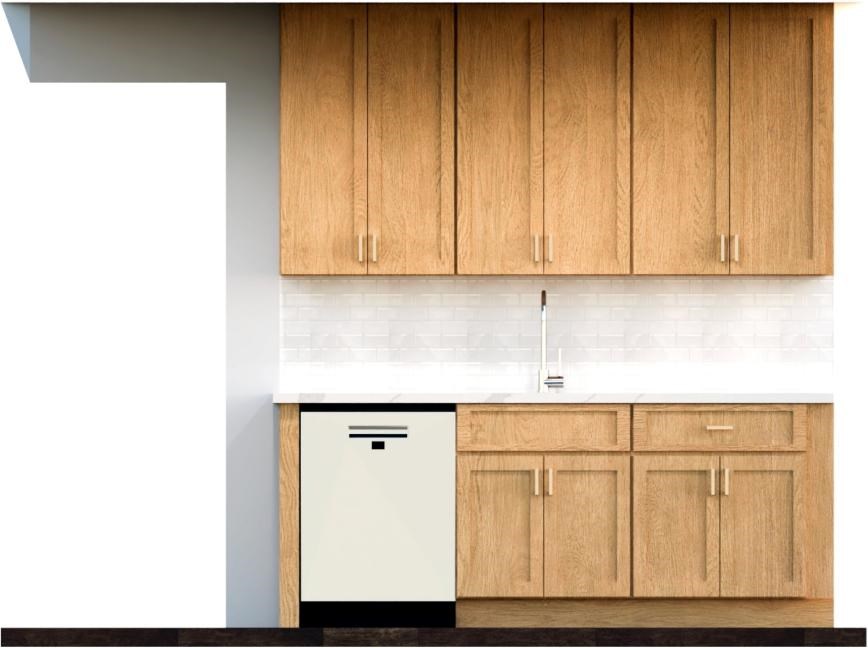A kitchen with wooden cabinets and a white countertop.