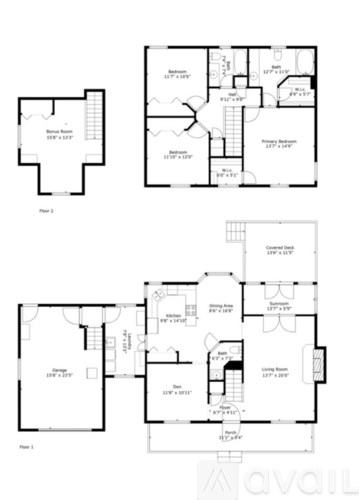 A floor plan of a two-story house with a garage on the first floor and a living area on the second floor.