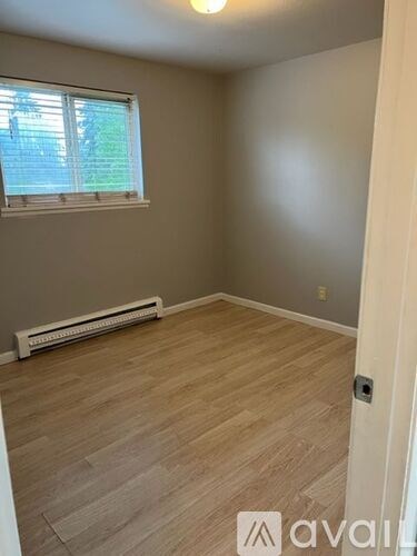 A room with a window and a radiator on the floor.