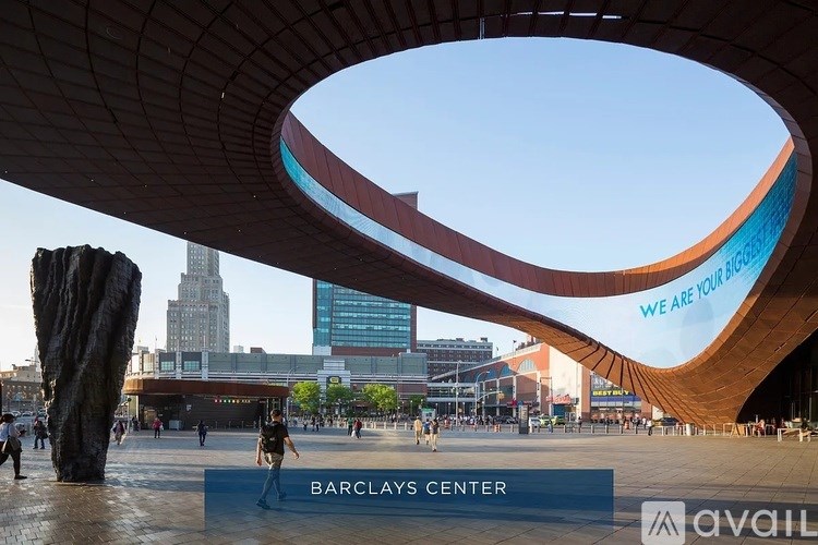 A large circular structure with a banner that reads "We are your future" is located in the Barclays Center.