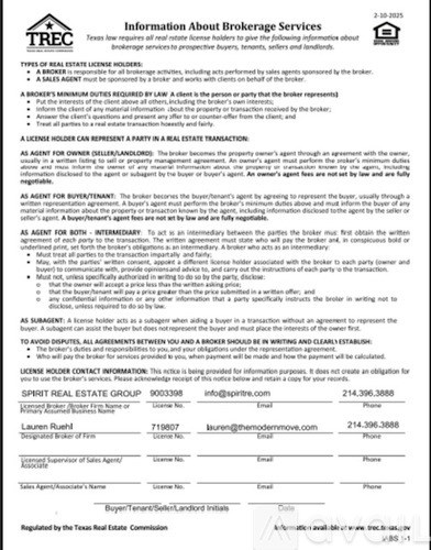 A document titled "Information About Brokerage Services" provides details on the responsibilities of a broker in real estate transactions.