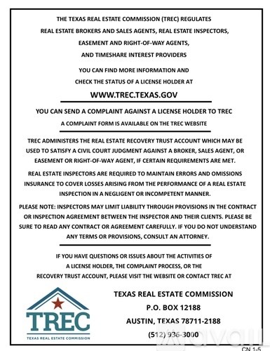 A flyer from the Texas Real Estate Commission providing information on how to file a complaint against a license holder.