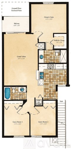 A floor plan of a house with two bedrooms and a living room.