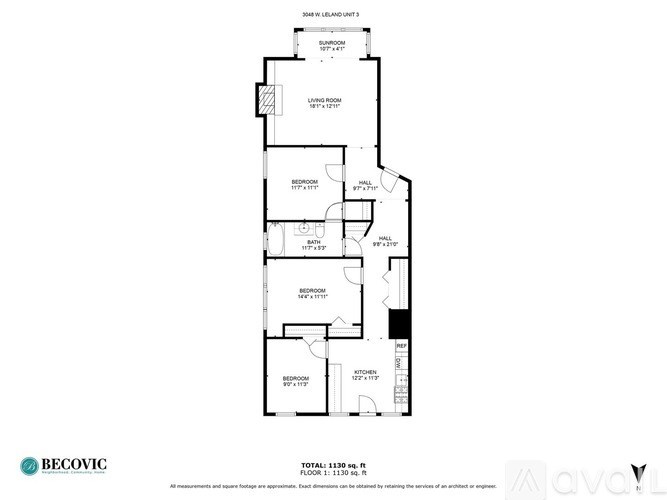 A floor plan of an apartment with a total area of 1350 sq ft.