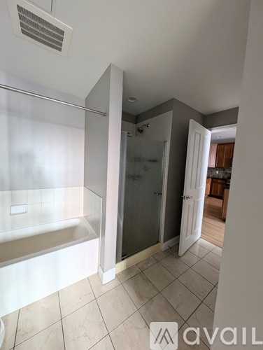 A bathroom with a walk-in shower and a toilet.