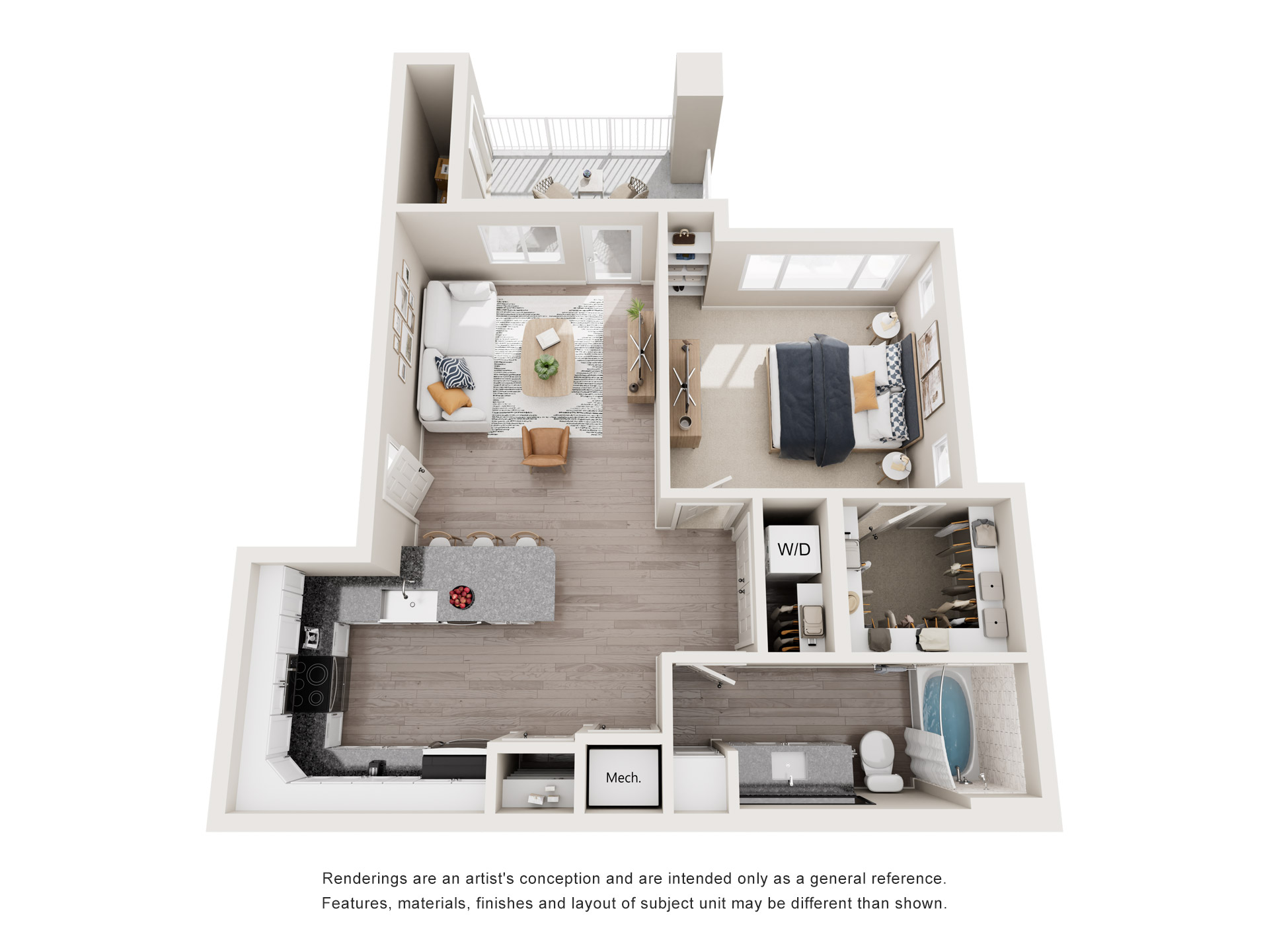 LUXURY 1 BEDROOM 1 BATHROOM 762 SF - 3D