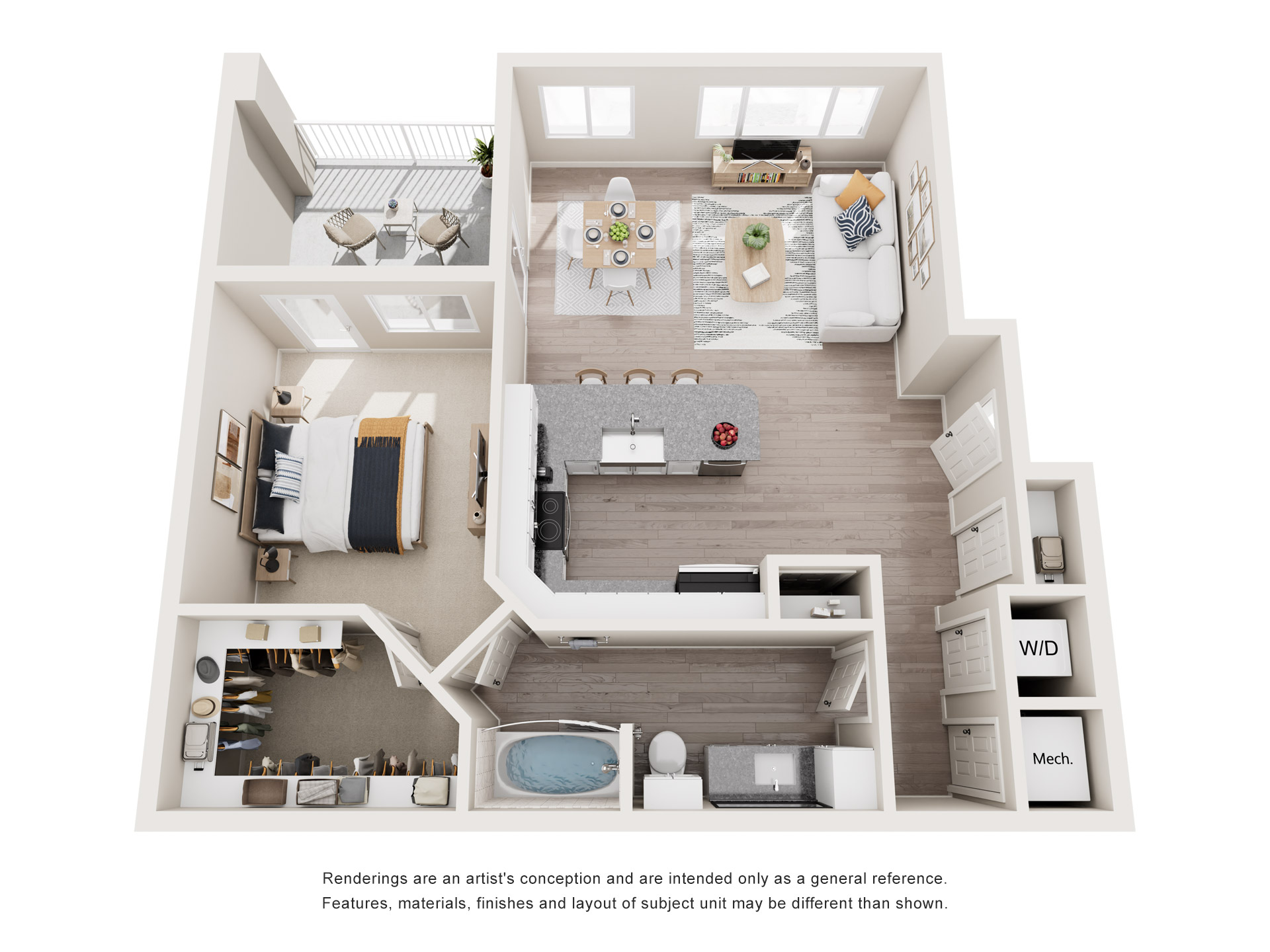LUXURY 1 BEDROOM 1 BATHROOM 851 SF - 3D