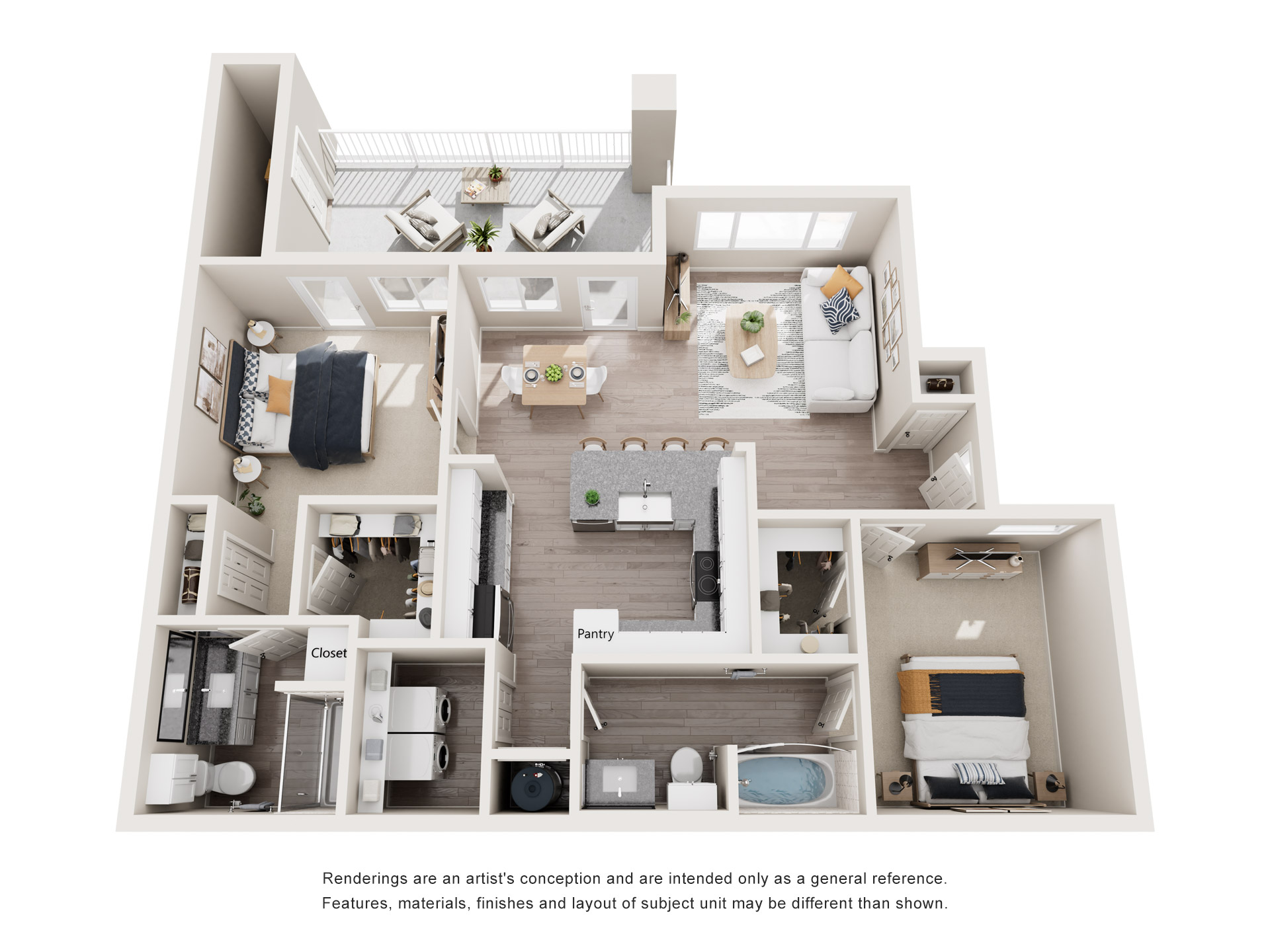 LUXURY 2 BEDROOM 2 BATHROOM 1078 SF - 3D