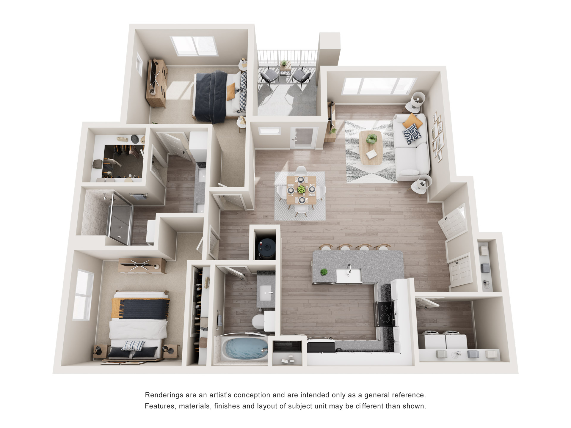 LUXURY 2 BEDROOM 2 BATHROOM 1078 SF - 3D