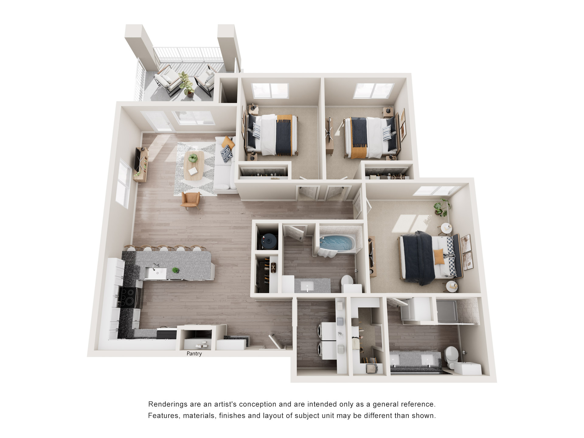 LUXURY 3 BEDROOM 2 BATHROOM 1473 SF - 3D