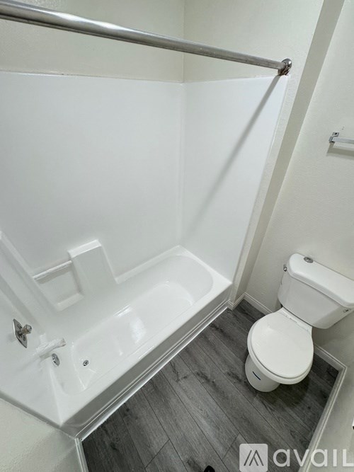 A white toilet sits next to a walk-in shower.
