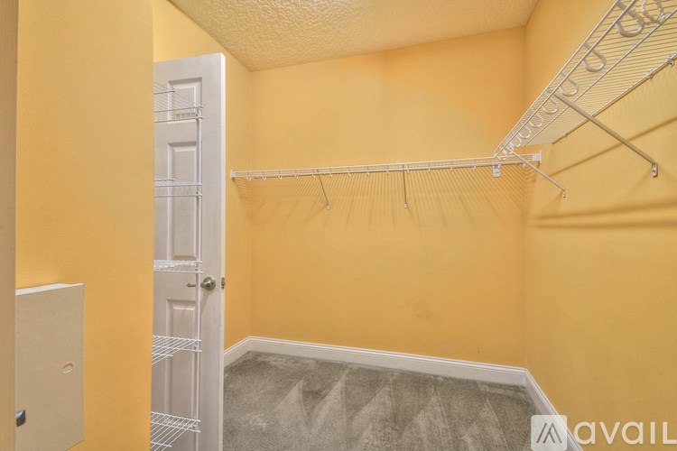 A room with yellow walls and a white closet door.