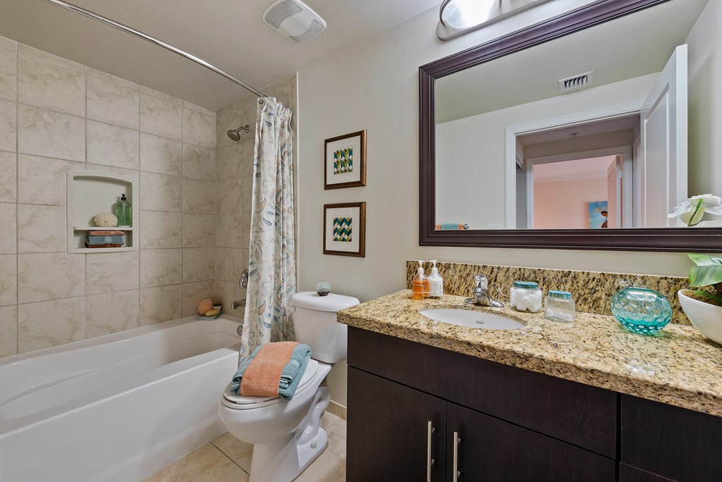 a bathroom with a sink and a toilet and a bath tub