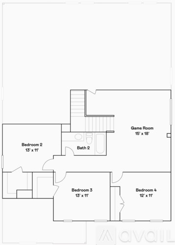 A floor plan of a house with four bedrooms and a game room.