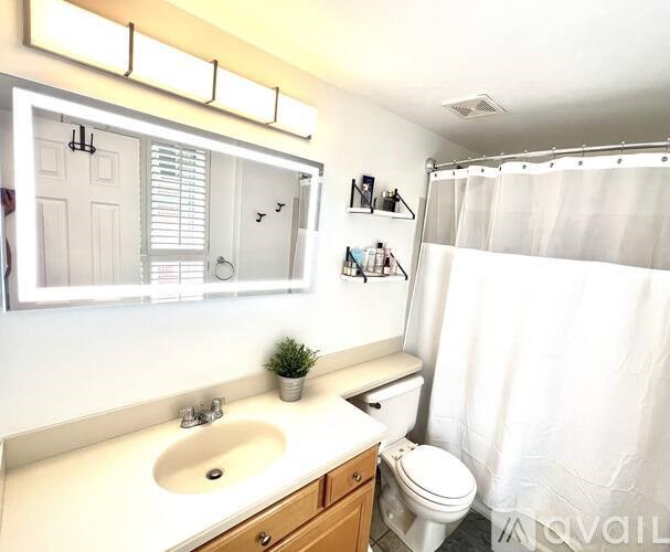 A bathroom with a white sink, toilet, and a mirror.