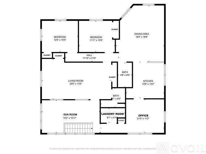 A floor plan of a house with labeled rooms and dimensions.