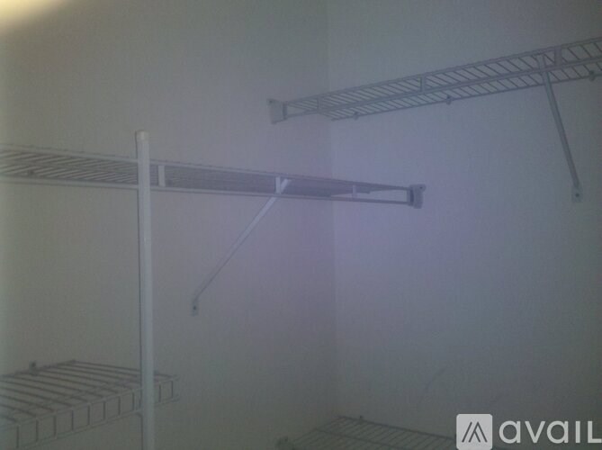 Empty shelves in a storage room.