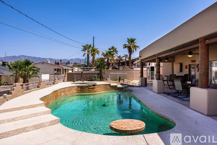 A swimming pool with a person in it.