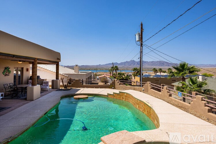 A pool with a person swimming in it.