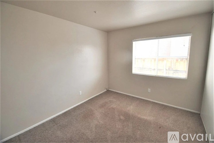 A room with a carpeted floor and a window.