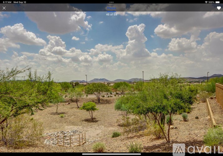 A landscape with a cloudy sky and a few trees.