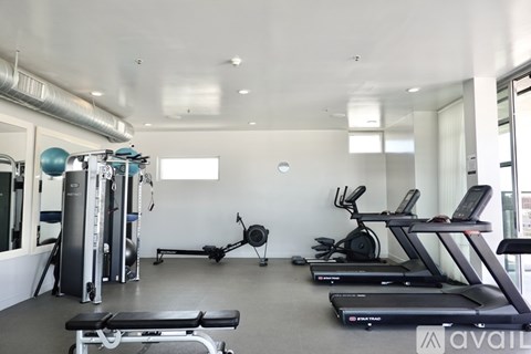 A well-equipped gym with treadmills, weights, and exercise machines.