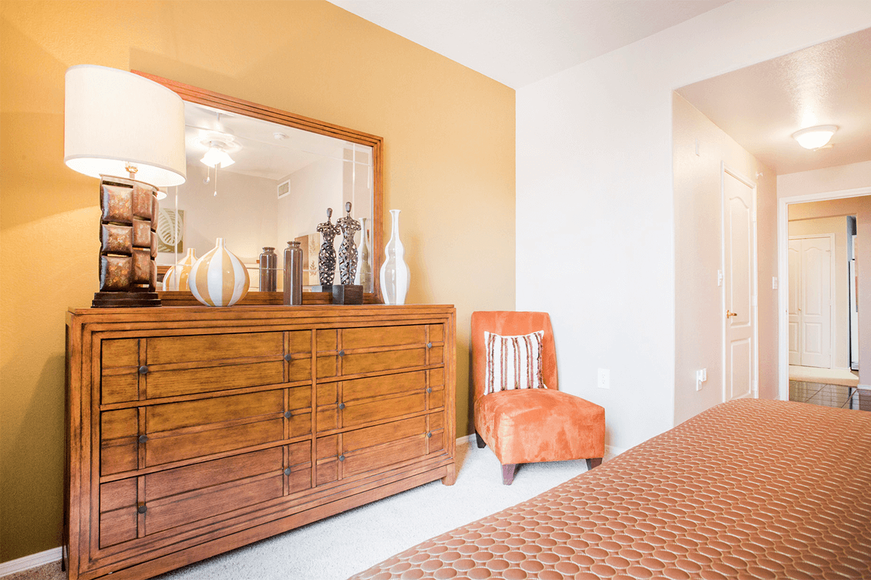 Grand Venetian model suite bedroom in Irving, Texas