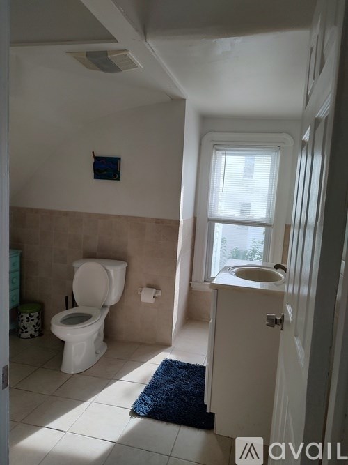 A bathroom with a toilet, a toilet paper holder, and a window.