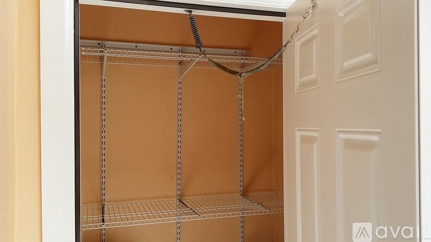 Empty shelves in a pantry.