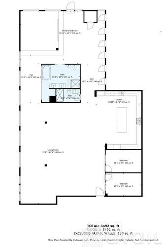 A floor plan of a house with a total area of 3492 sq ft.