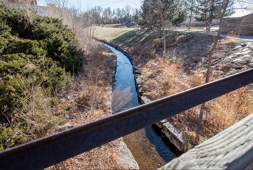 A river flows through a wooded area.