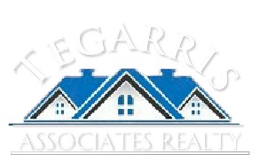 A logo for Tegarris Associates Realty featuring a house.