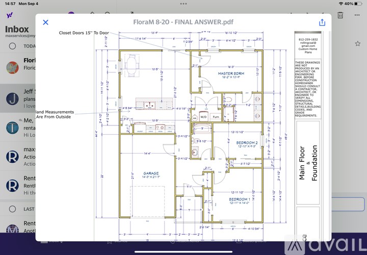 A computer screen displaying a document titled "Floram 8-20 - FINAL ANSWER.pdf" with a floor plan and text.