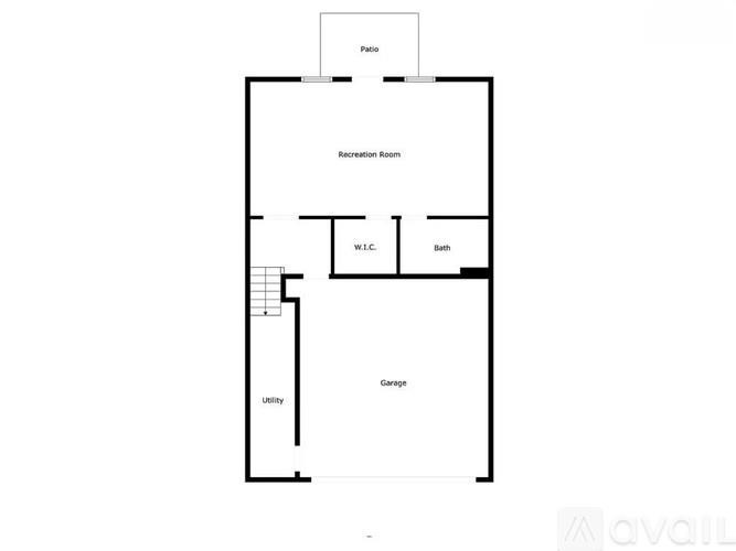A floor plan of a house with a garage, bathroom, and recreation room.