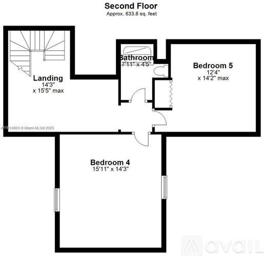 A floor plan of a second floor showing the layout of Bedroom 4, Bathroom, Landing and Bedroom 5.