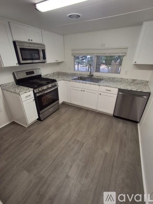 A kitchen with a stove, microwave, and dishwasher.