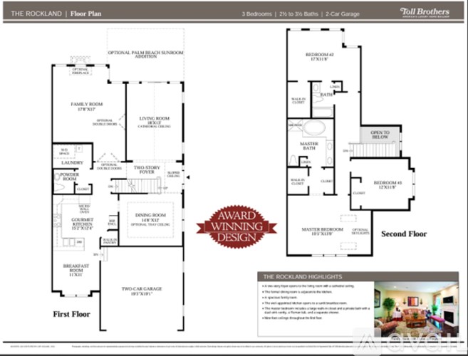 A floor plan for a two bedroom, two bathroom apartment with a living room and dining room.