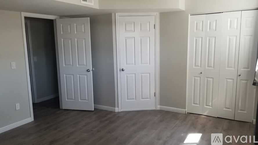 Three white doors are in a row.