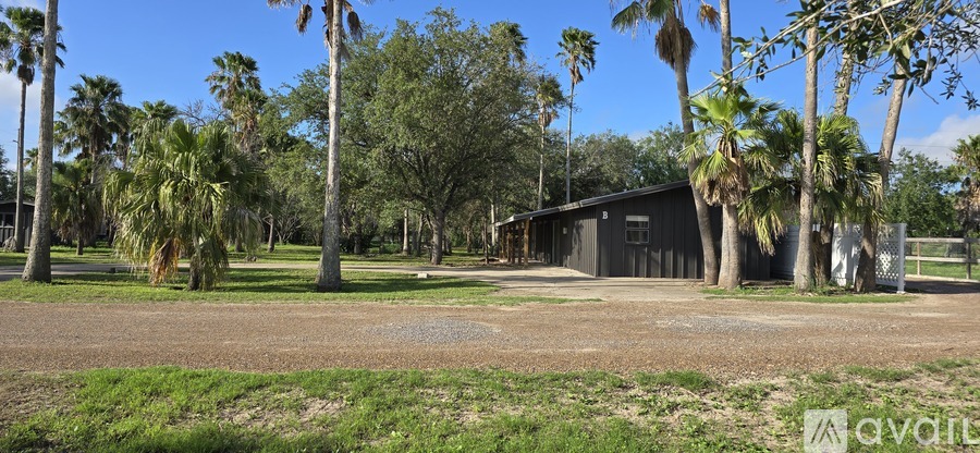 A building surrounded by palm trees with a sign that says "available".