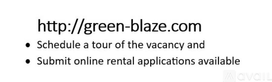 A slide with a website link and two bullet points about scheduling a tour and submitting rental applications.