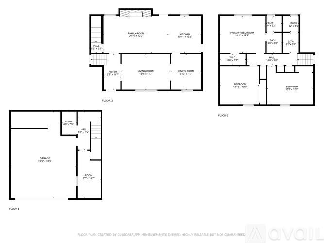 A floor plan for a home with three bedrooms and two bathrooms.