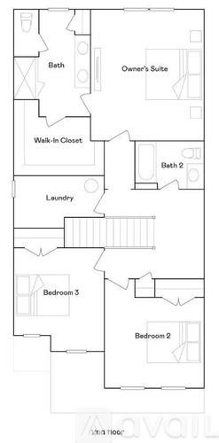 A floor plan of a house with labeled rooms such as Bath, Owner's Suite, Walk-in Closet, Laundry, Bedroom 3, and Bedroom 2.