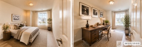 A staircase with a railing leading to a living room.