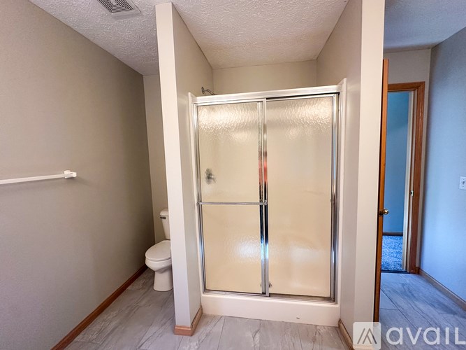 A bathroom with a walk-in shower and toilet.