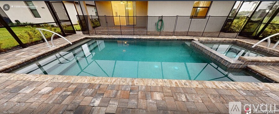 A small pool with a brick border.