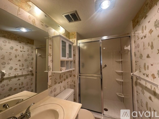 A bathroom with a walk-in shower and a toilet.